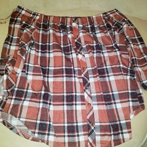 Off the shoulder flannel blouse